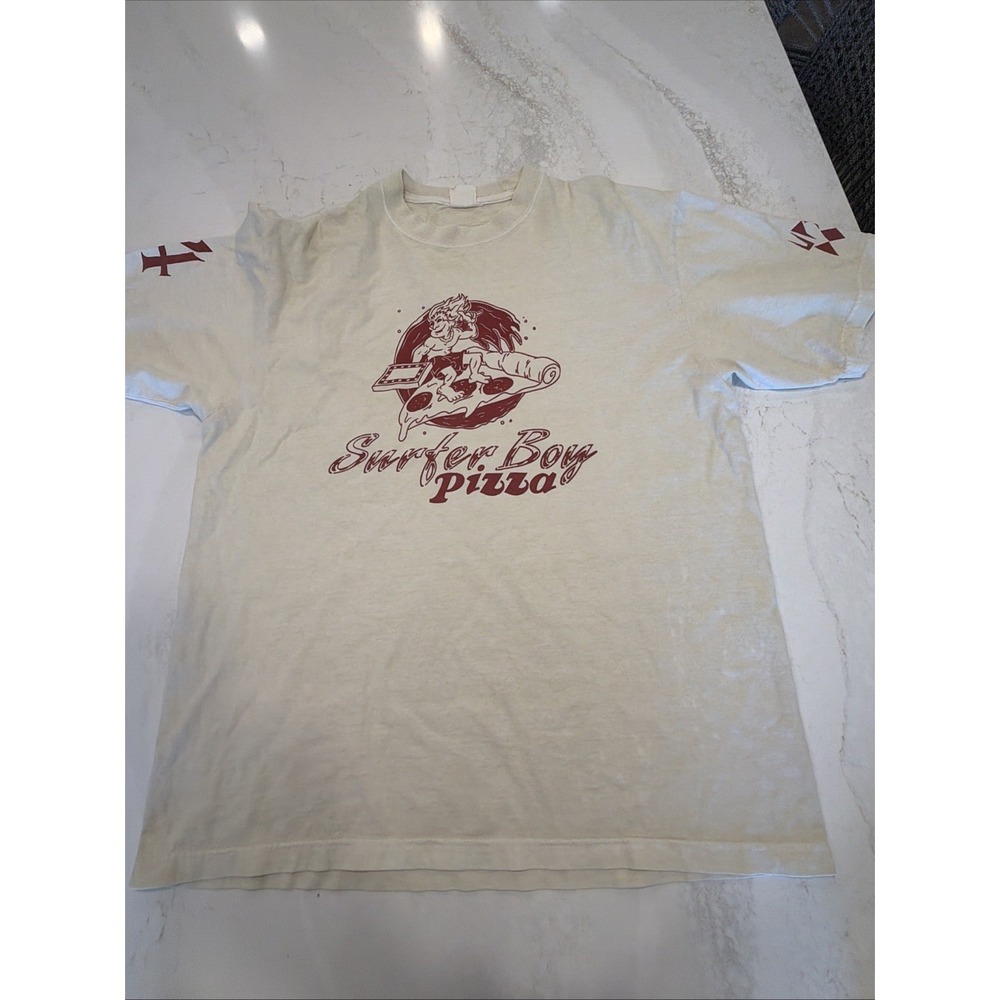 Netflix Stranger Things Surfer Boy Pizza Beige Pacsun T-Shirt Sz Large
